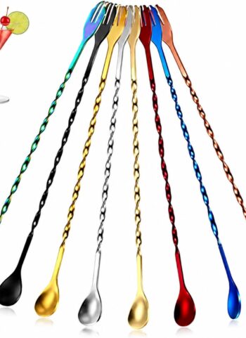 Boao 8 Pcs 10 Inch Long Bar Spoon, Cocktail Mixing Stirrers, Multicoloured | Dirty Soda Bar Supplies, Mixing Spoons for Drinks, Stainless Steel, Spiral Pattern, Cocktail Spoon, Gift for Bartender Home