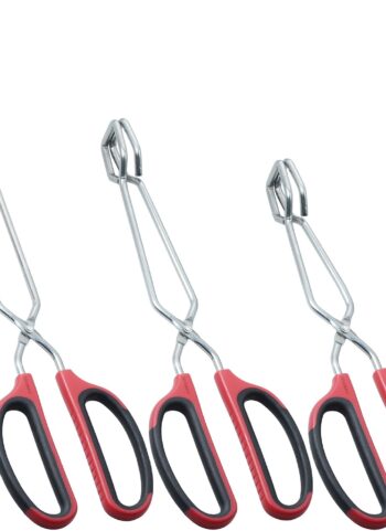 HINMAY Stainless Steel Kitchen Scissor Tongs Set, Set of 3 (10/12/16 Inch) | Metal Scissor Tongs with Comfort-Grip Handle for Cooking, Grilling & Serving