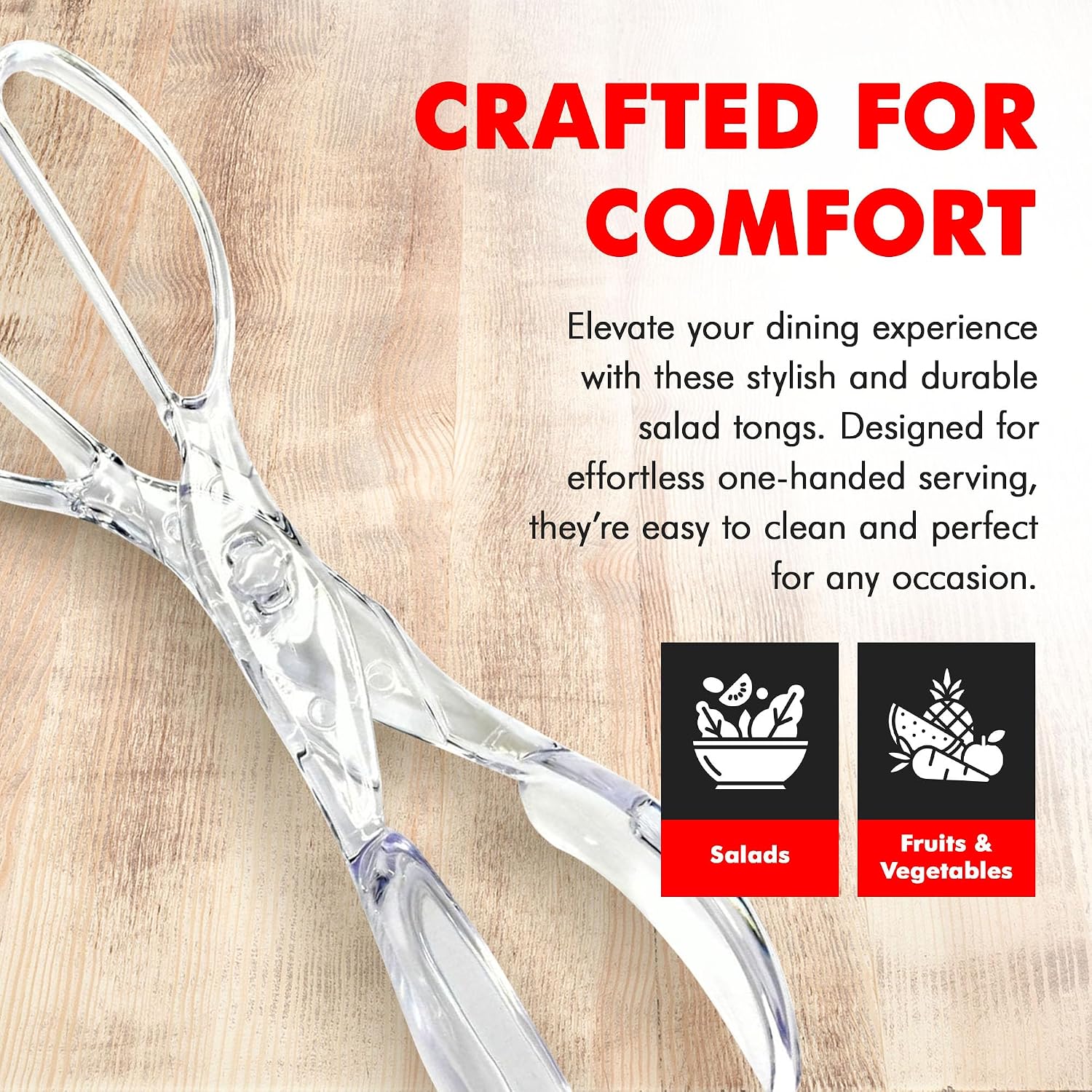 Chef Craft Premium Salad Scissor Tongs, 11.25 inch, Clear - Image 3