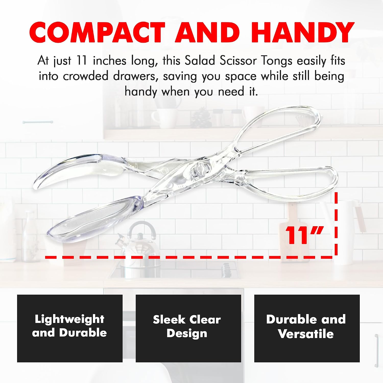 Chef Craft Premium Salad Scissor Tongs, 11.25 inch, Clear - Image 4