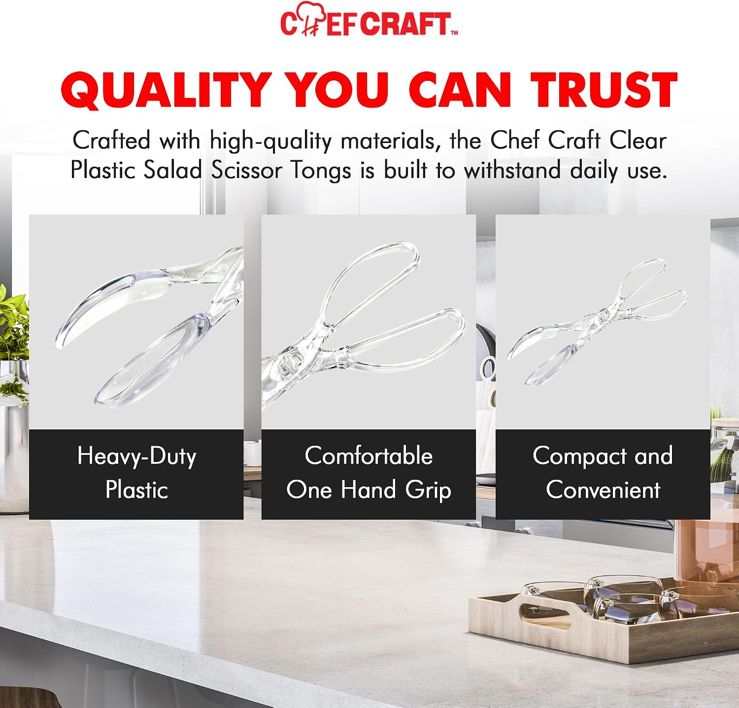 Chef Craft Premium Salad Scissor Tongs, 11.25 inch, Clear - Image 6