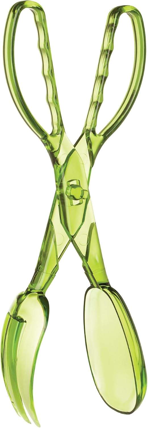 HIC Kitchen Salad Tong, Hinged Design, Detachable Fork and Spoon Green