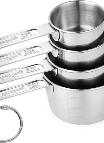 -BINGBING- Measuring Cups of 4, Stainless Steel Measuring Cups, Stackable | Stainless Steel Cups with Metal Handle for Dry and Liquid Ingredients, Ideal for Cooking & Baking